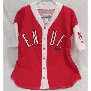 VINTAGE E.N.U.F. INT'L NO. 1 RED & WHITE BUTTON UP JERSEY OVERSIZED SMALL UNISEX